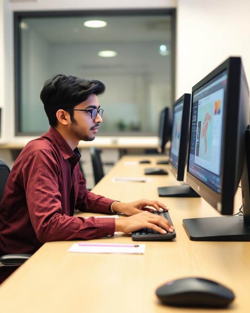 Student practicing graphic design