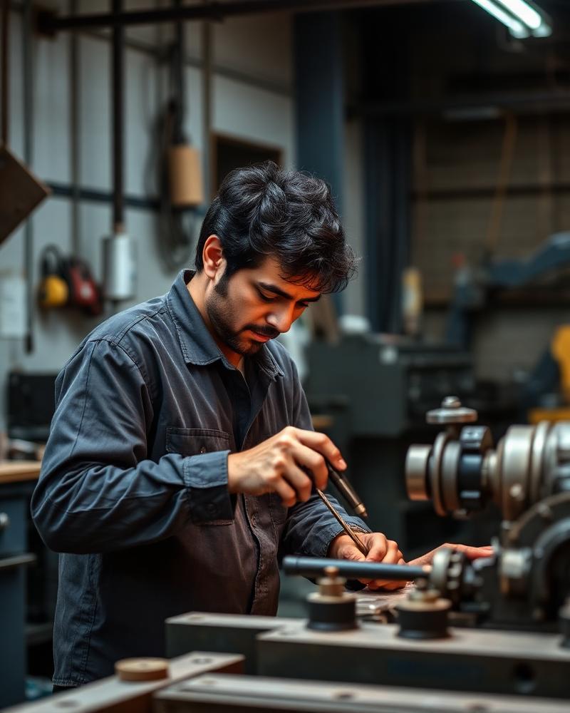 Trainee operating precision workshop equipment